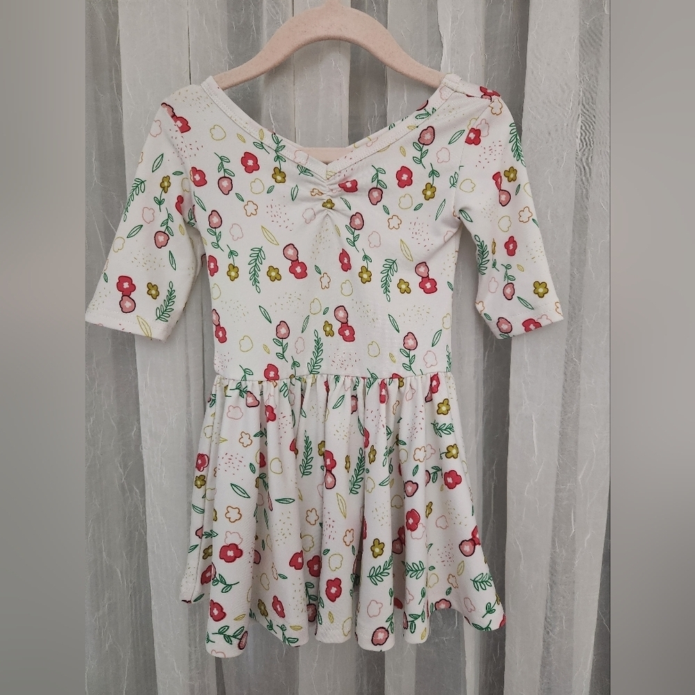 Dot Dot Smile White,Red,Green,Yellow Floral Elbow Sleeve Dress, S 12-24mons, GUC